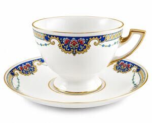 Thomas Bavaria Demitasse Cup & Saucer Blue Floral Gold Trim German Porcelain
